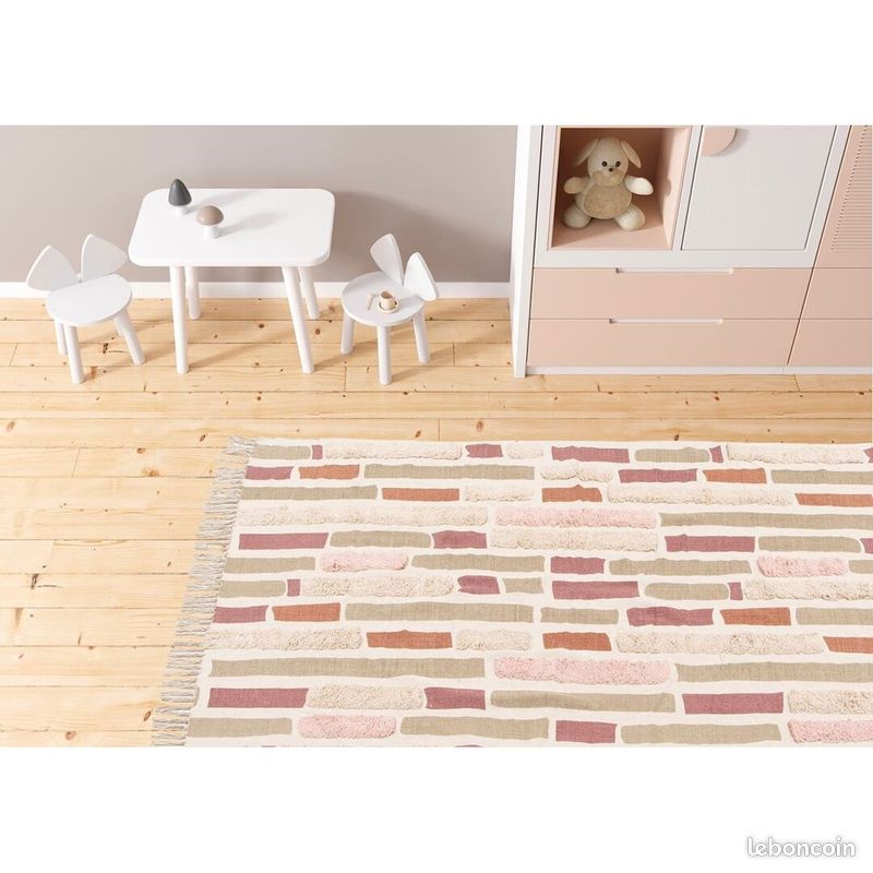 Tapis coton abstrait avec franges moderne Silas Marron 160x230 (image 8)