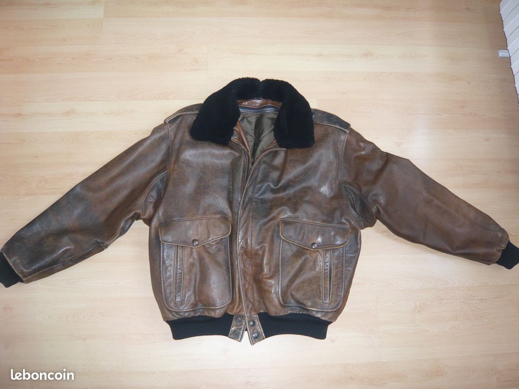 Blouson veste pilote aviateur cuir vieilli Homme M Vêtements