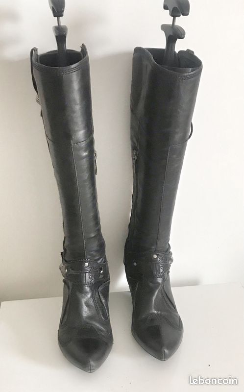 Bocage Bottes cavalières western en cuir noir 35 Chaussures