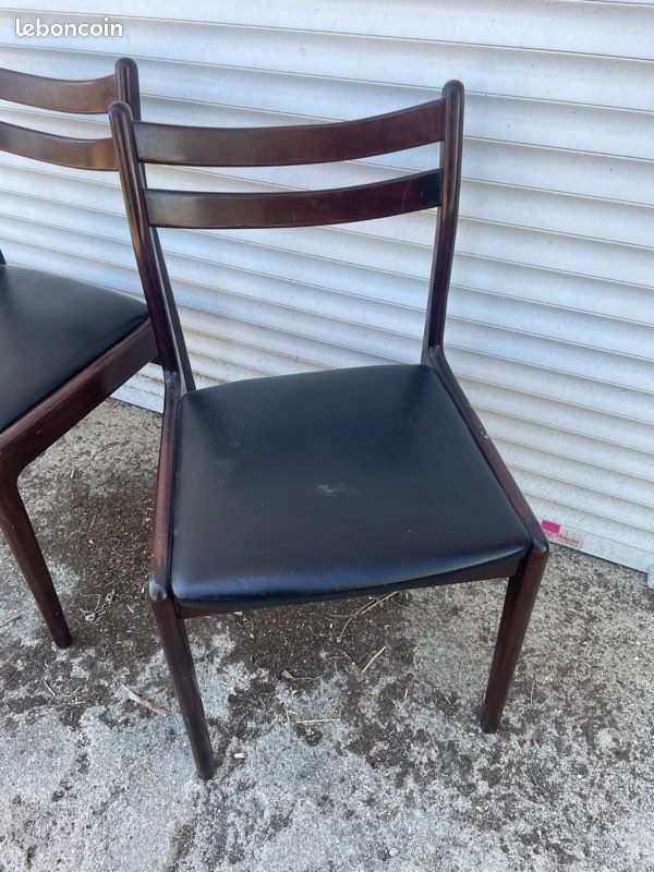 Paire de chaises design scandinave / danois ? Palissandre ? Assise en Skaï noir (image 2)