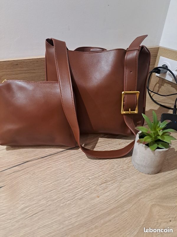 Sac à Main Imitation Cuir Brun - Bandoulière - Taille Moyen - Occasion