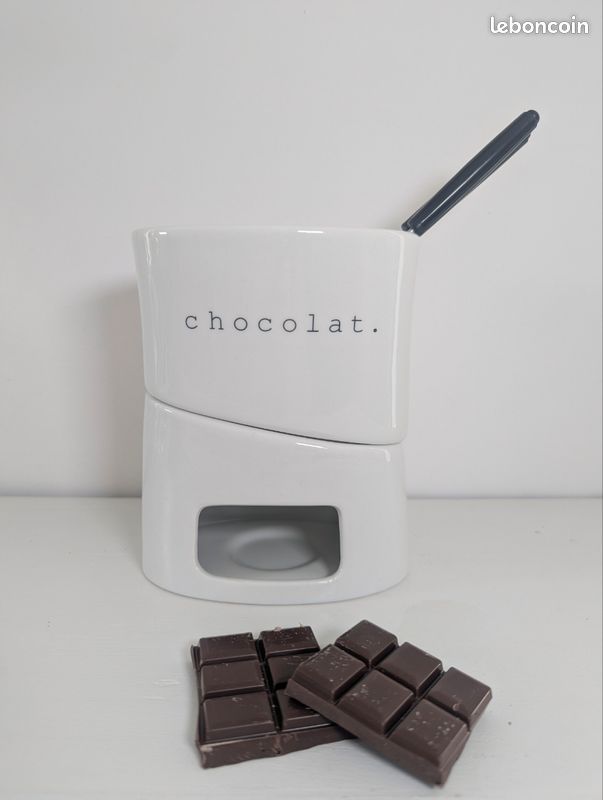 Service à fondue chocolat en céramique blanc avec fourchettes 🍫 (image 1)