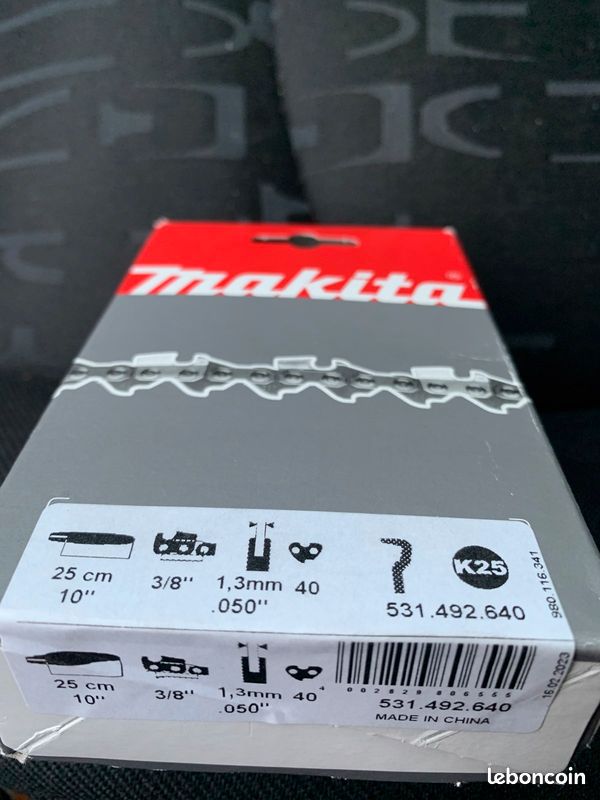 Chaîne Tronconneuse élagueuse makita 3/8 guide 25cm 10 pouces 1.3mm 40 maillons (image 2)