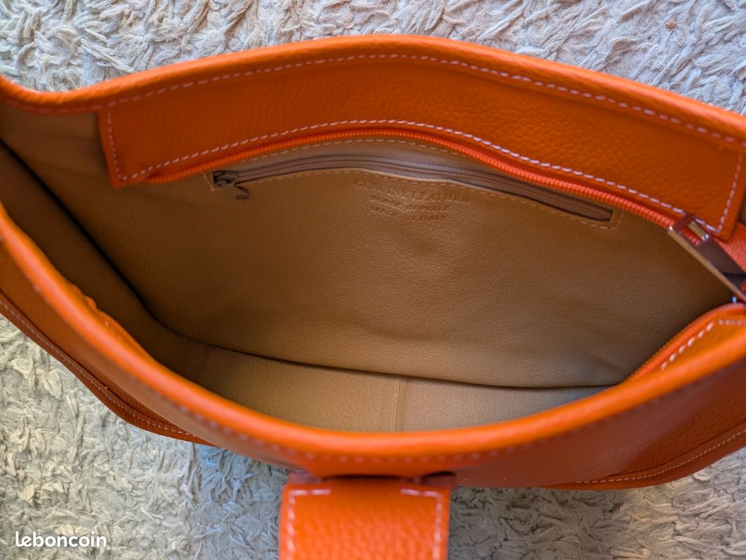Sac femme cuir orange à bandoulière Genuine Leather (image 7)