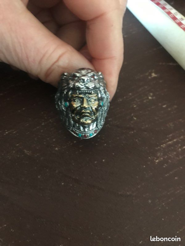 Bague Ancienne Argent 925 - Trois Têtes De Chevaux - Taille 54 Occasion