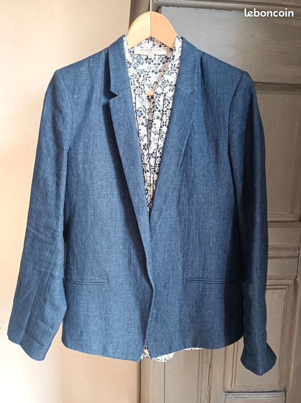đŠ Superbe veste bleue en lin T44 TBE (image 9)