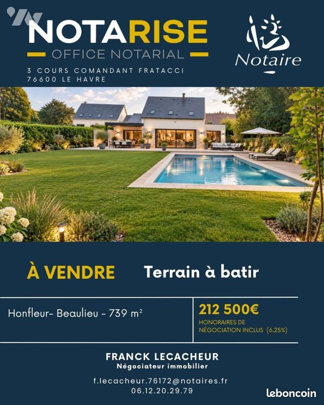 Terrain 1000 m² · à Honfleur · 1 000 m² · 212 500 €