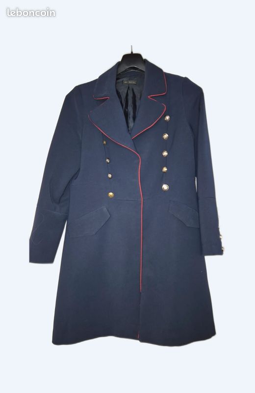 Veste Blazer Vintage Femme En Laine Bleu Cobalt - Boutons Dorés - Manteau Élégant Occasion