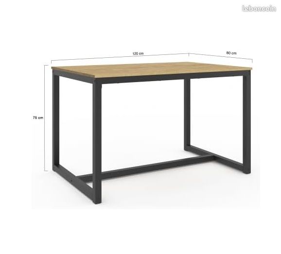 Table à Manger Rectangle 6 Personnes Design Industriel 120 cm (image 2)