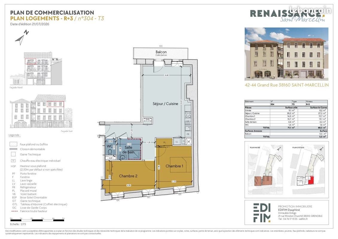 Appartement 3 pièces 69 m² · à Saint-Marcellin · 69 m² · 268 000 €