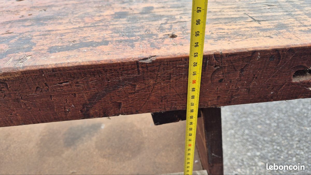 Petit établi ancien vintage en bois massif (image 9)