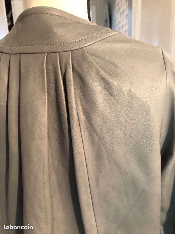 Manteau 3/4 en cuir d’agneau souple taille 40/42 gris (image 4)