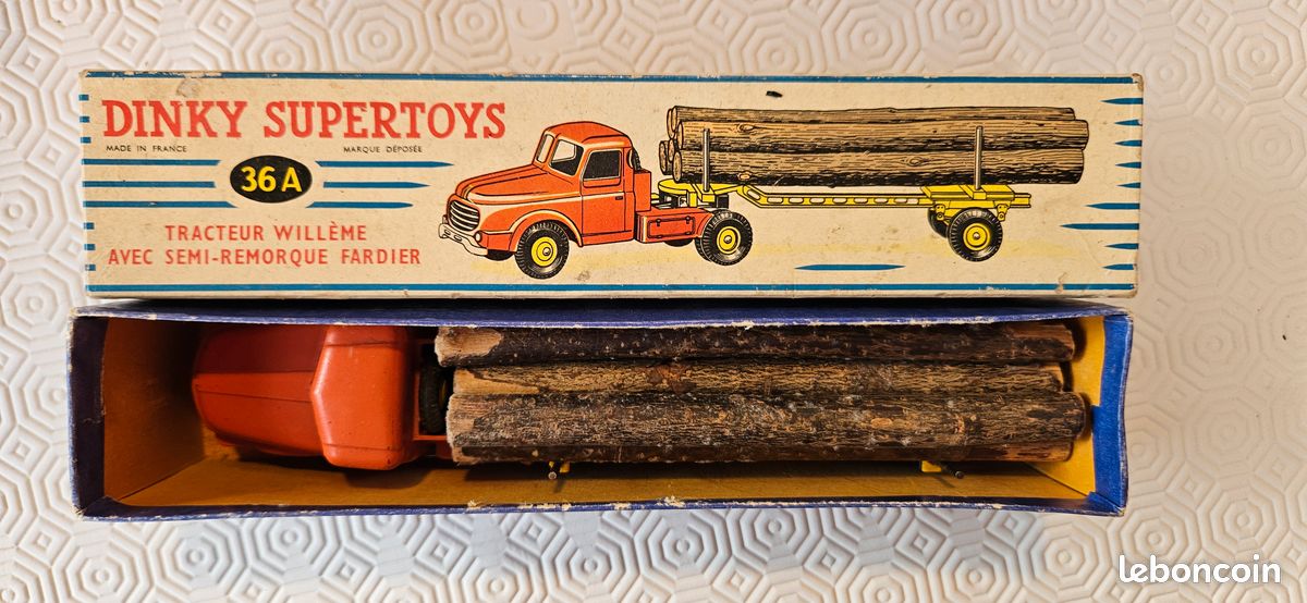 DINKY SUPERTOYS 36A Tracteur Willème Fardier Grumier Boîte DINKY SUPERTOYS 36A Tracteur Willème Fardier Grumier Boîte