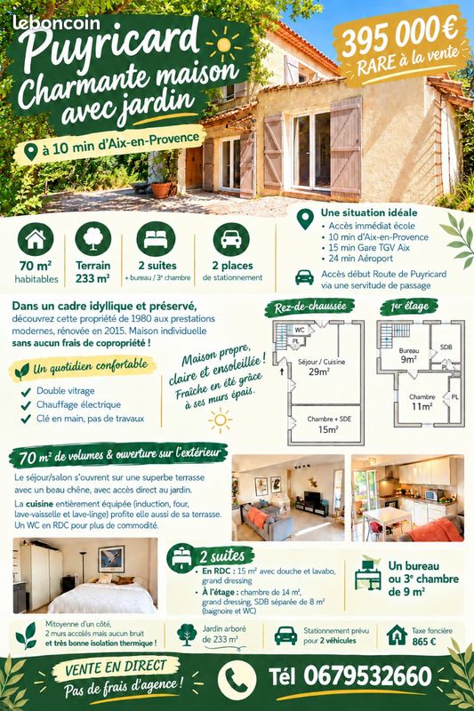 Maison 3 pièces 70 m² · à Aix-en-Provence · 70 m² · 395 000 €