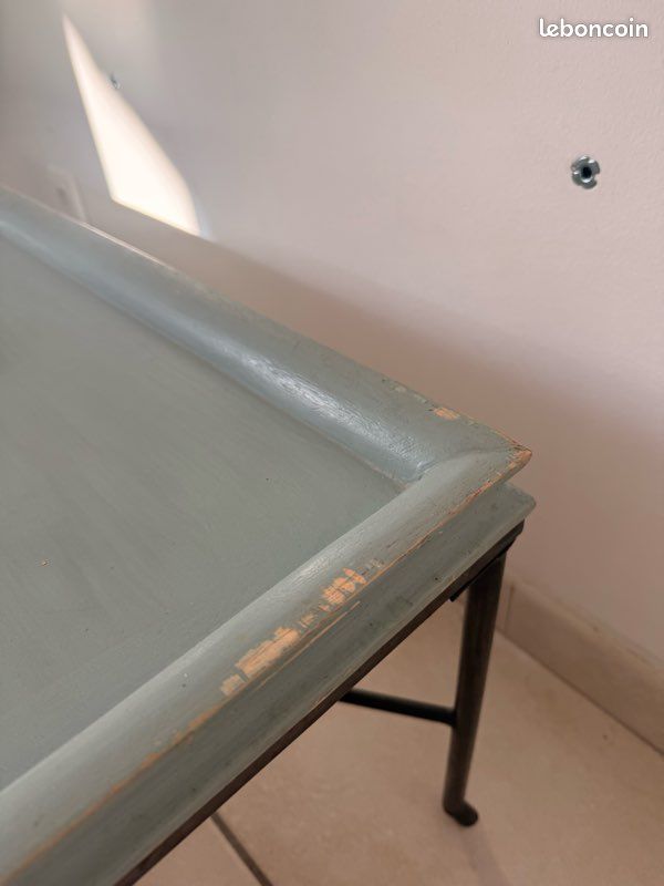 Table basse vintage Indus - Bois massif & Pieds métal "épingle" (image 4)