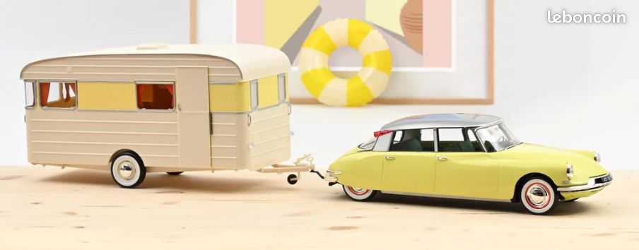 Rare Miniature NOREV DS 19 + Caravane Hénon 1/43 - Noir - Modèle De Collection TBE