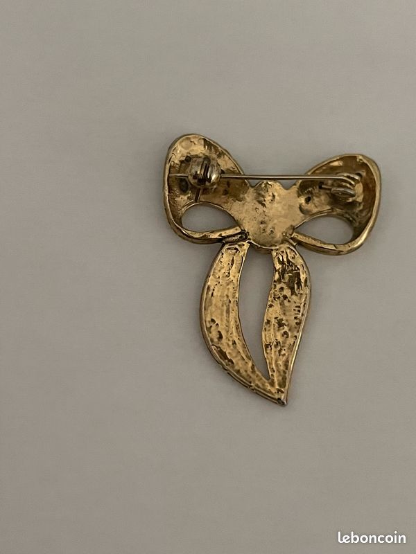 Broche Nœud Vintage Or émail Noir - Bijou Fantaisie élégant - Très Bon état