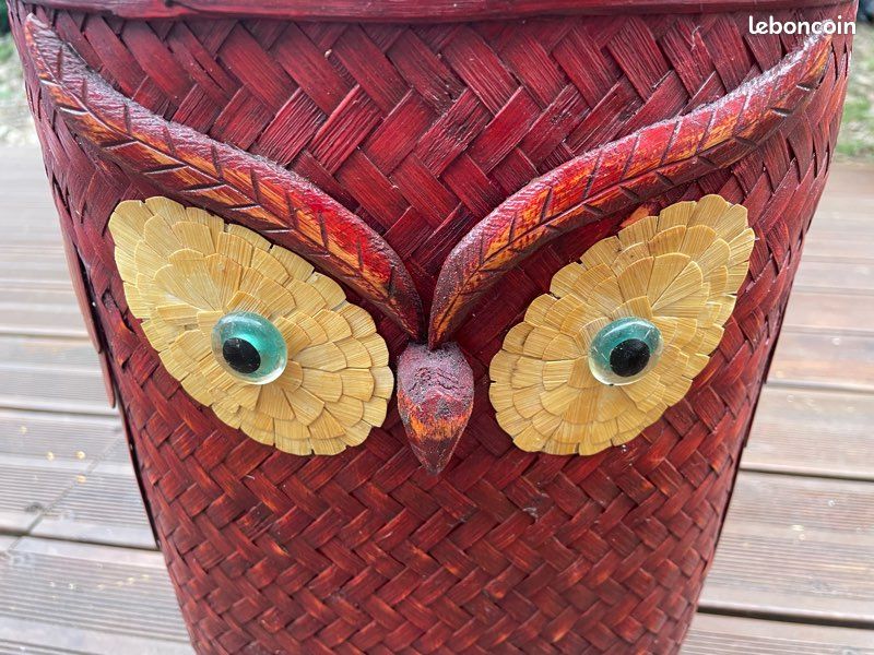 Panier En Osier Tressé Vintage – Forme Hibou – 23,5 Cm