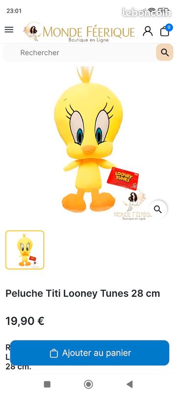Peluche Titi Looney Tunes 28 cm (image 2)