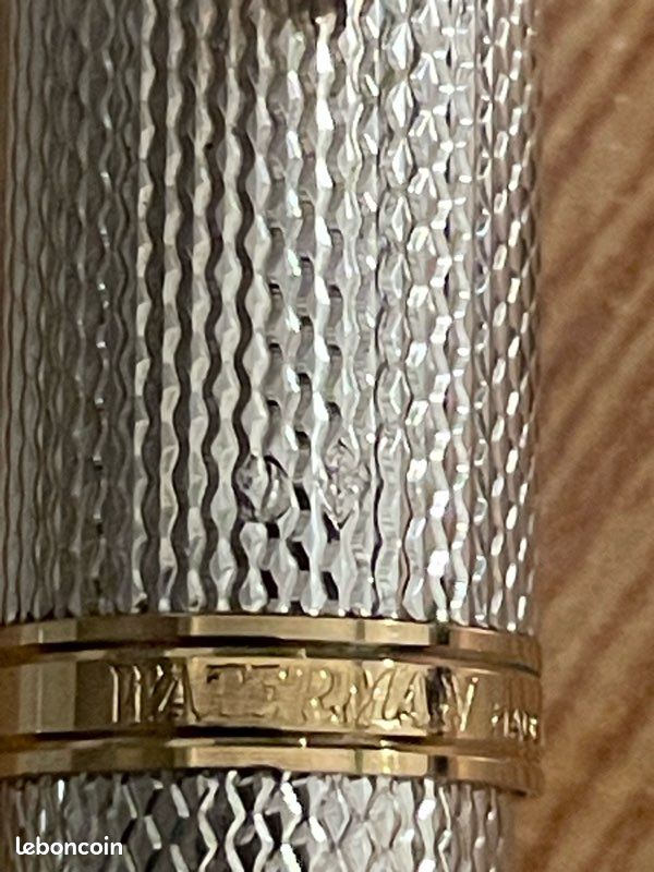 Stylo Plume Waterman Gentleman - Corps En Argent Massif - Finition Grain D'orge - Plume Or 18 Carats - Occasion