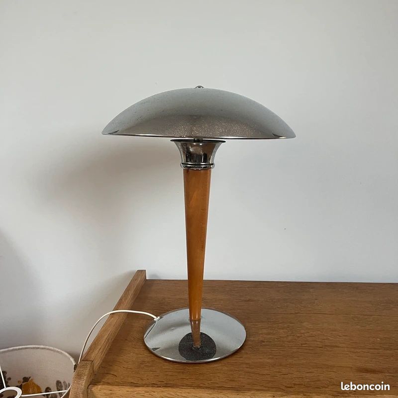 Lampe style Paquebot vintage chrome et bois champignon (image 3)