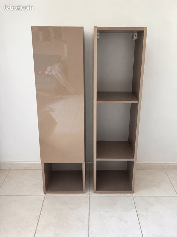 Ensemble meuble TV Miliboo + 2 colonnes murales – Taupe brillant (image 2)