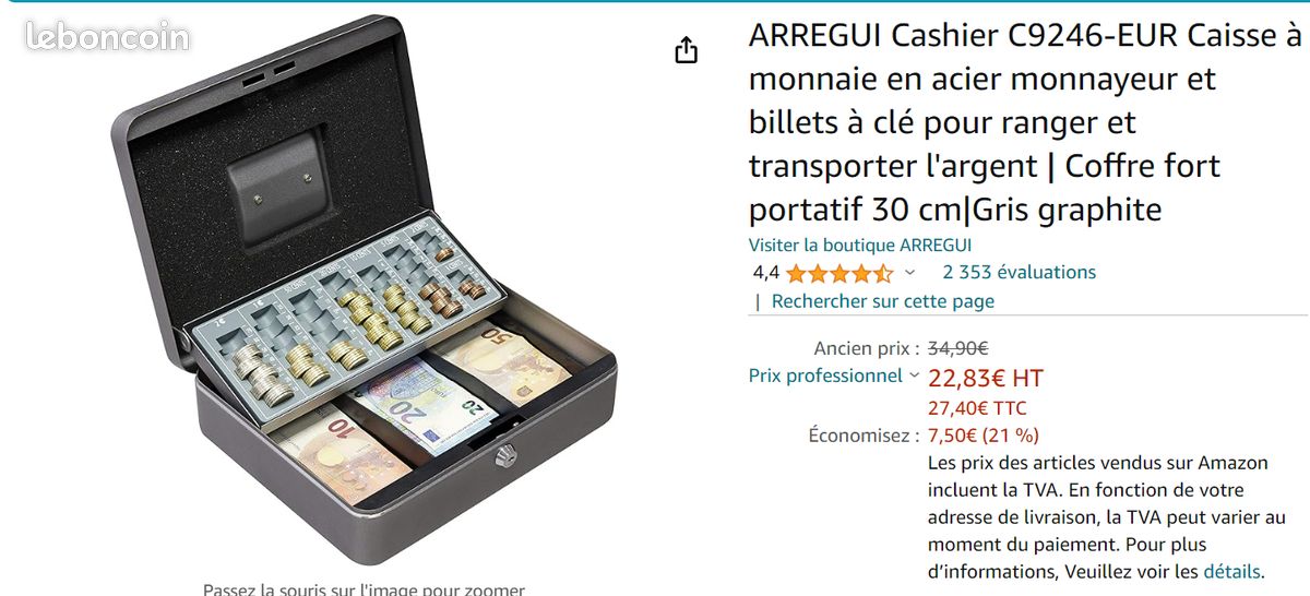 ARREGUI Cashier C9246-EUR Caisse à monnaie et billets à clé pour