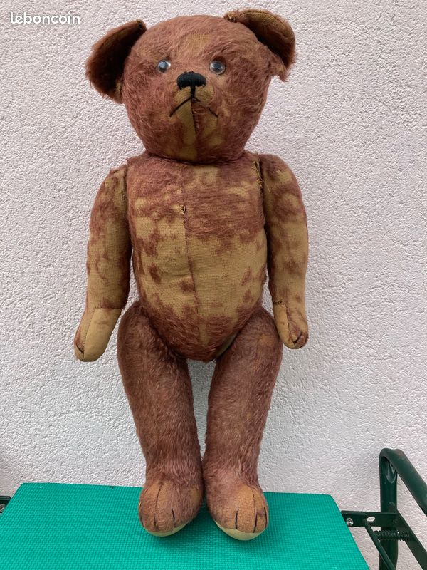 Peluche Vintage Ours Ancien 1930 environ ,toile de jute et