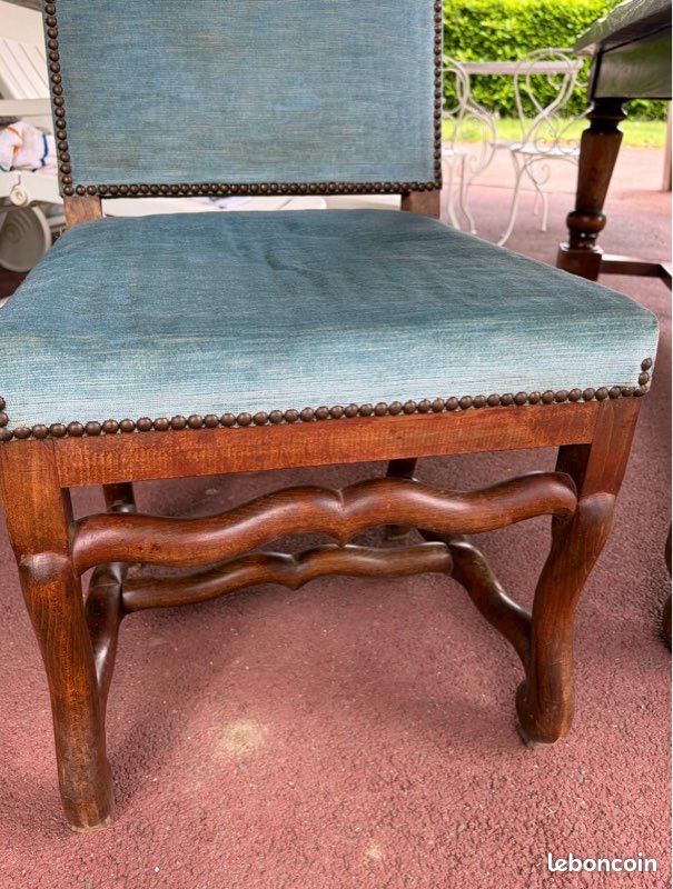 Chaise Louis XIII os de mouton velours bleu (image 6)