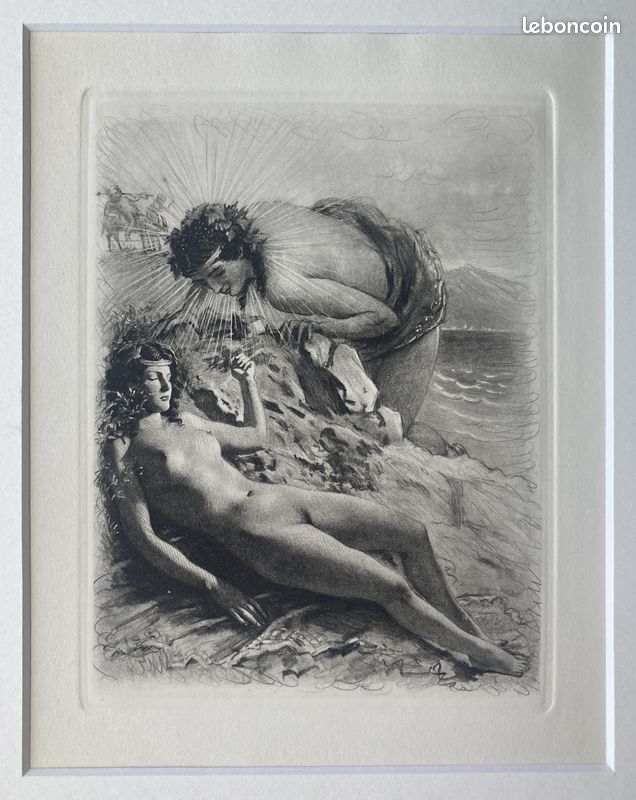 Eau-forte 'Le Baiser' De Paul-Émile Bécat - Signée Et Encadrée - Style Art Déco Années 20-30