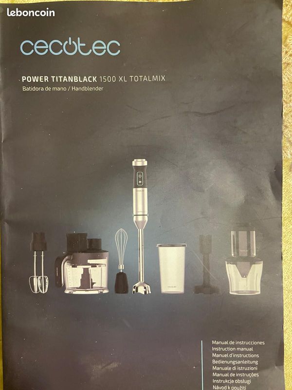 Batteur plongeant Power TitanBlack 1500 XL TotalMix. Puissance : 1 500 W, 4 lames revêtues de titane, support XL, protection anti-éclaboussures, vitesse réglable et fonction turbo (image 5)