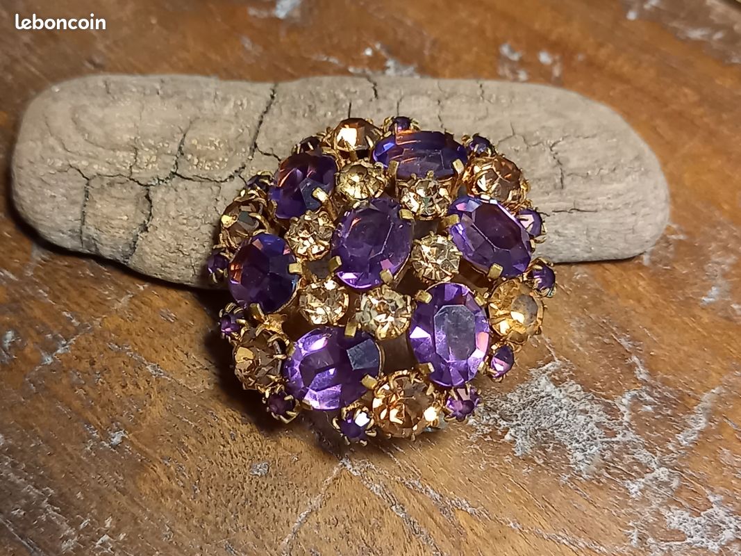 Broche vntage avec strass et perres de couleur ambre et topaze - Etsy