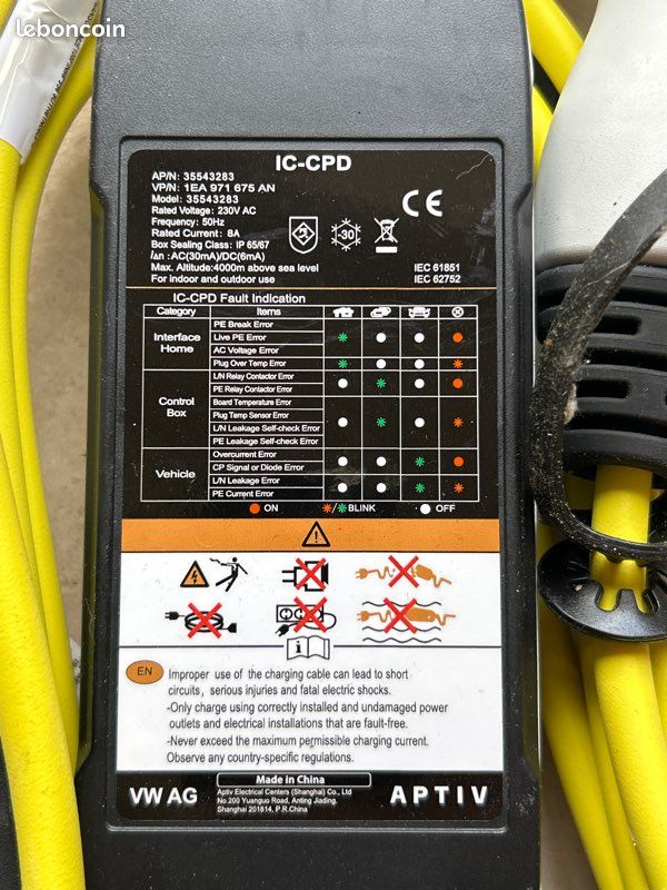 Câble de charge véhicule électrique Type 2 / prise domestique (image 3)