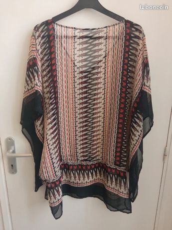 Tunique blouse tissu fluide crêpé rouge Taille XXL FR50 US18 UK22 EUR48