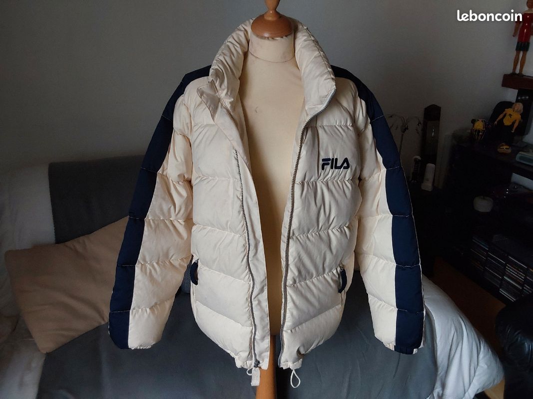 FILA Doudoune vintage blanche bande bleu Vêtements