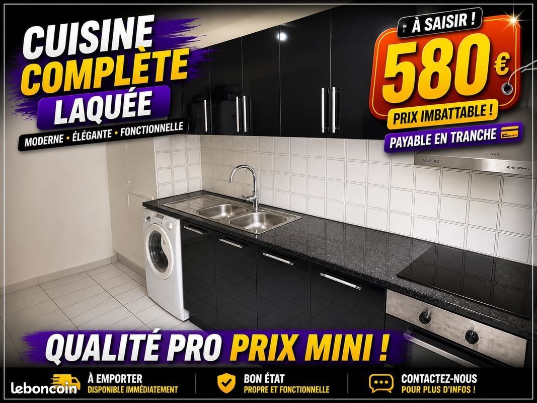 Cuisine laquée noir en U pour studio (image 1)