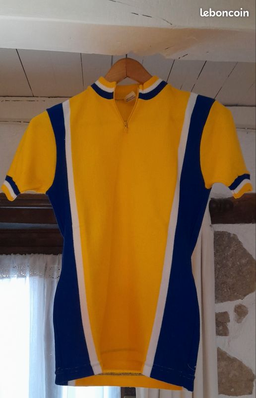 Maillot Cycliste Vintage Tricots Du Rocher ARGENTRE DU PLESSIS - Année 70 Orange