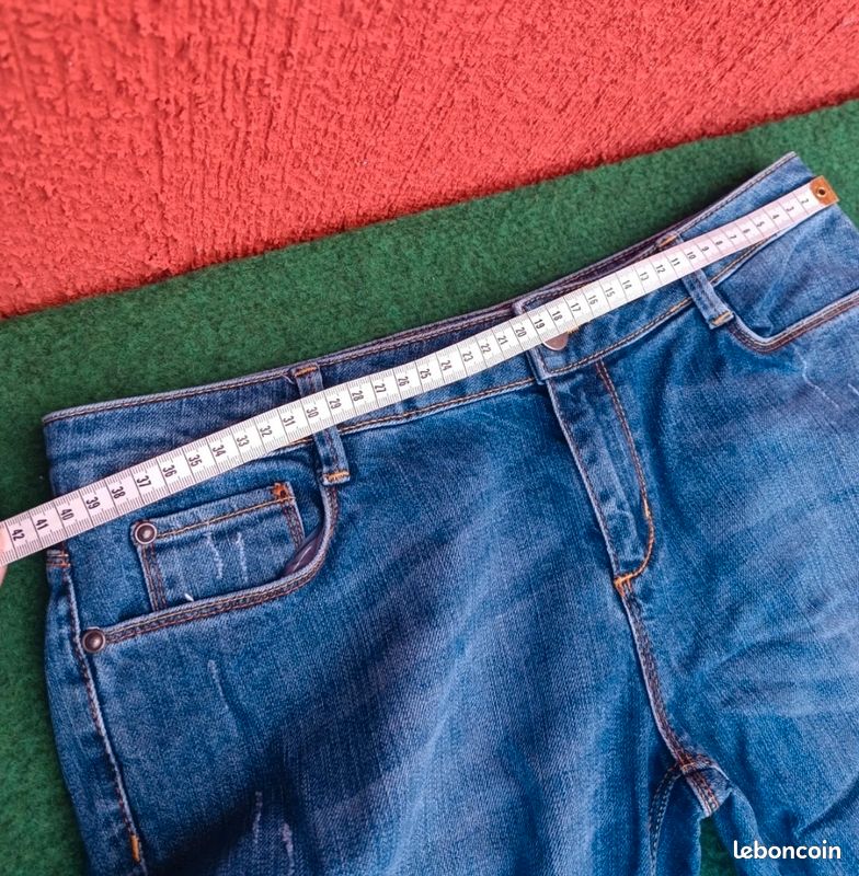 Jean NAF NAF Bleu Dé lavé Droit Taille 40 - Fleur Poche - 98% Coton (image 5)