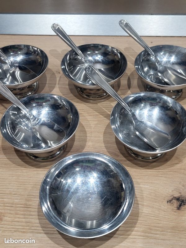 Lot De 6 Coupes à Glace Vintage En Inox + Cuillères – Avec Boîte
