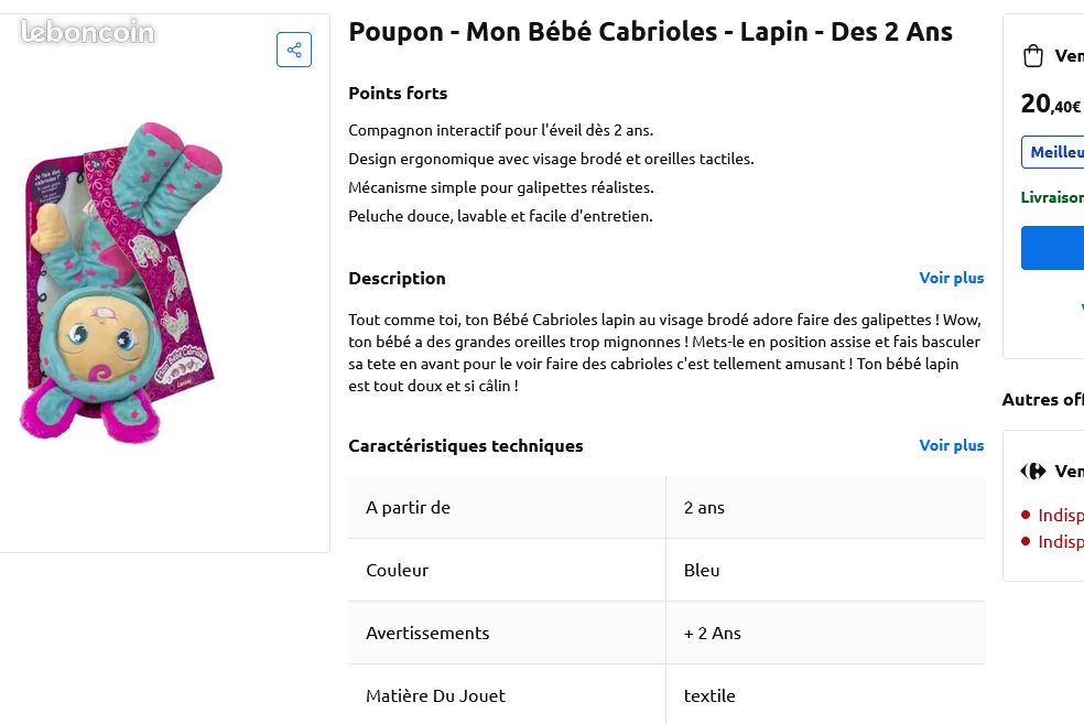 Mon Bebe CABRIOLES - Peluche Lapin - Peluche Poupée Toute Douce - Fais Mon Bebe CABRIOLES - Peluche Lapin - Peluche Poupée Toute Douce - Fais