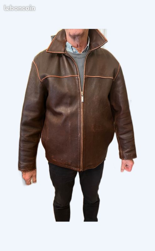 Veste en cuir marron vintage -Rockets (image 1)