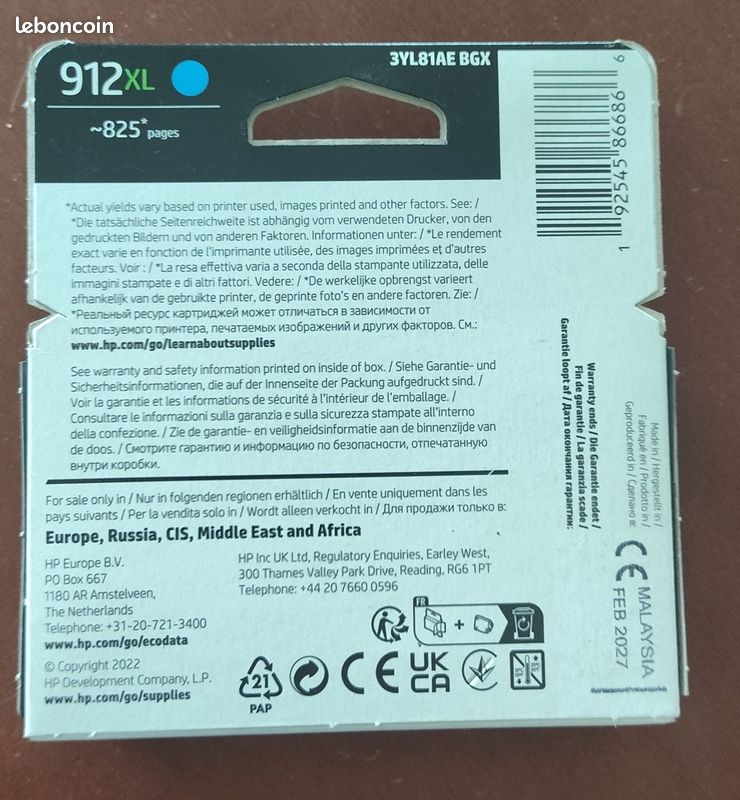 Cartouche D'encre Cyan HP 912XL - Originale - Haute Capacité - NEUVE