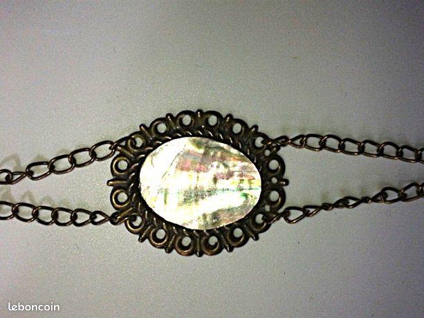 Bracelet Vintage Or De Tolède Et Lucide Nacré – Longueur 17 Cm, Fermoir Cliquet, Occasion