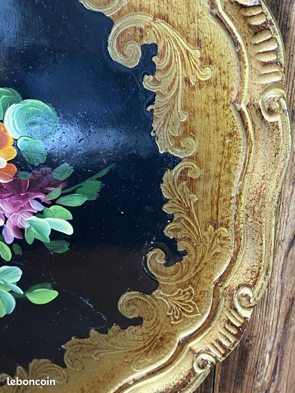 Grand Plateau Florentin Vintage - Bois Doré et Vieux Rose (54 cm) - Décoration
