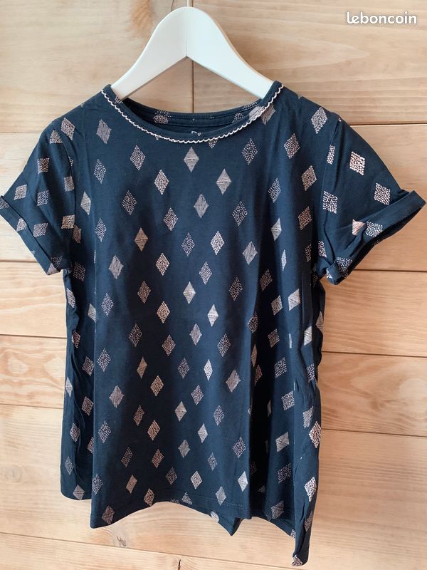 Tee-shirt forme trapèze bleu marine à motifs losanges - Taille 10 ans - abcd'R - TBE (image 5)