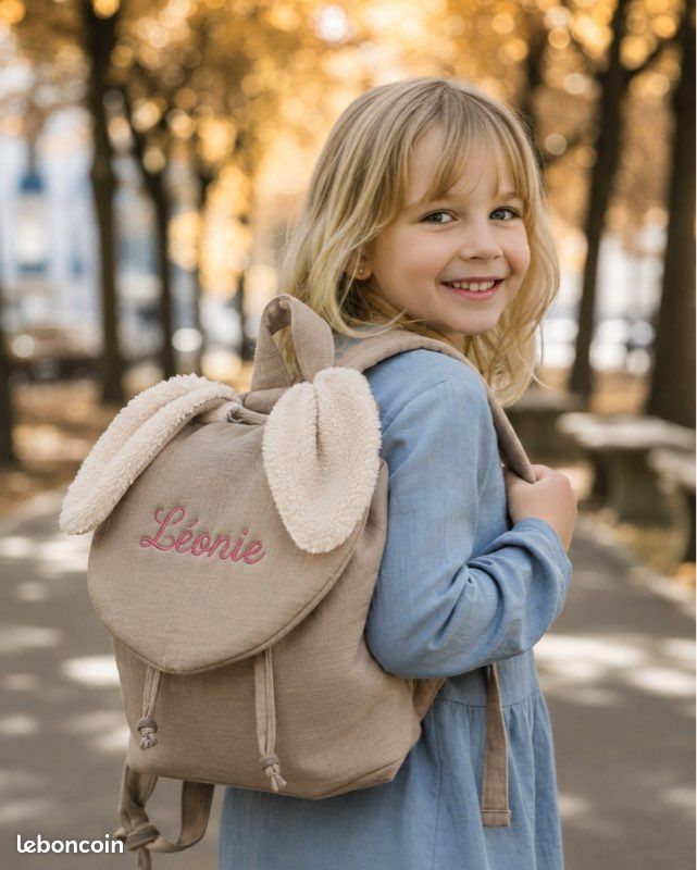 Sac à dos enfant oreilles de lapin personnalisé prénom (image 2)