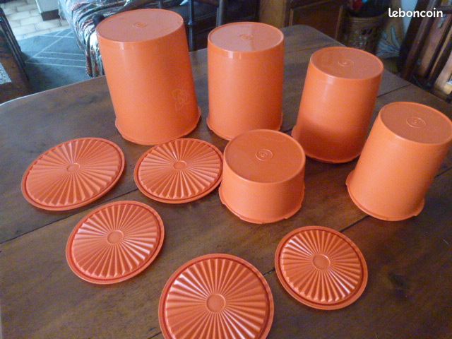 Boîte gigogne Tupperware vintage 5 pièces orange avec joints soleil