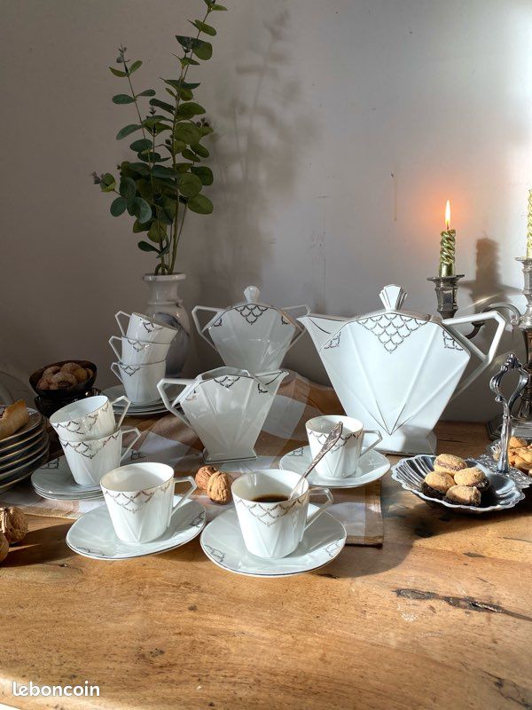 Service complet à café ancien, art déco éventail de 1930 fai