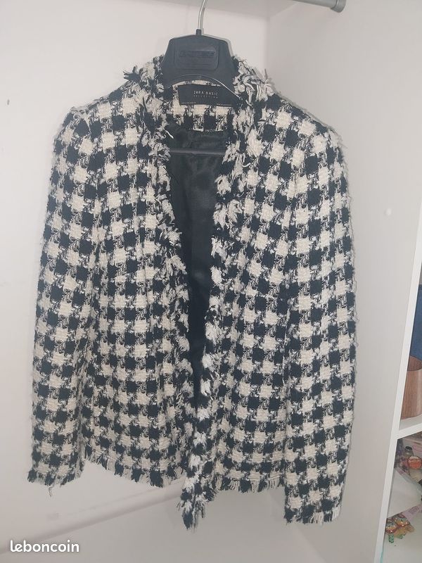 Veste Blazer Zara Femme Noir Et Blanc Tweed - Taille M, Style Oversize, Neuf Avec étiquettes