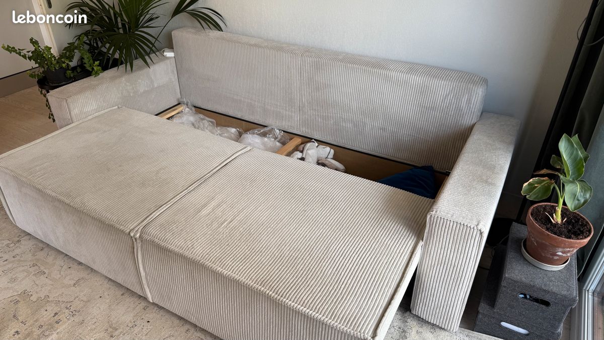 Canapé convertible en velours côtelé avec coffre L230cm (image 8)